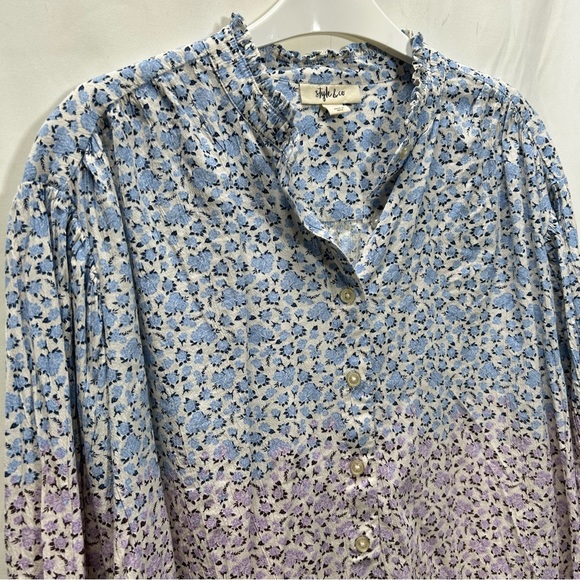 Style & Co Women's Button Up Floral Ruffle Collar Long Sleeve Size XS - Picture 2 of 4